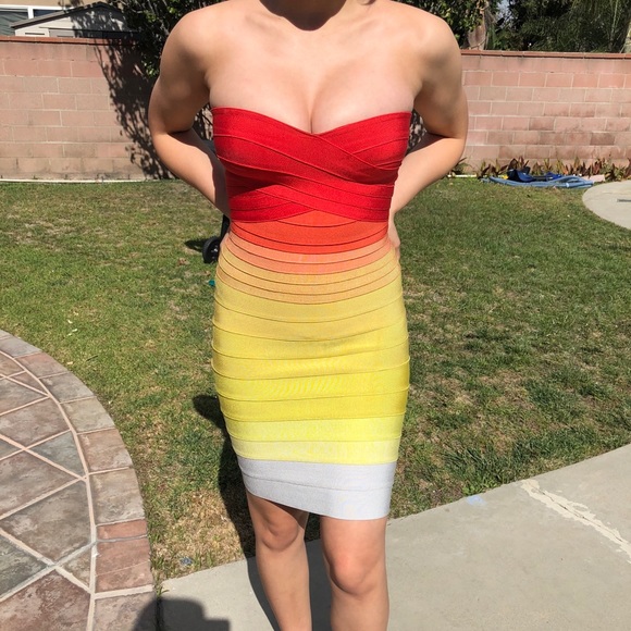 herve leger rainbow dress